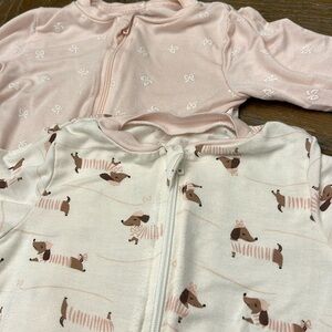 Milkberry Baby Girl Bamboo Set of 2 Footie Sleepers 6-9 months dog bows like new